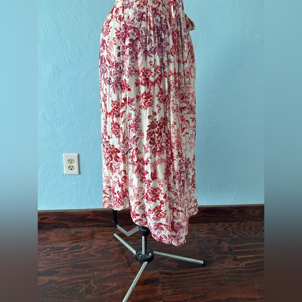 Anthropologie Red and White Floral A-Line Skirt